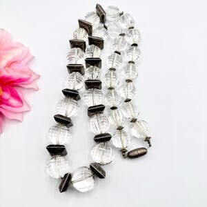 Vintage Clear Lucite Chunky Disco Ball Bead Brutalist Necklace Heavy Statement